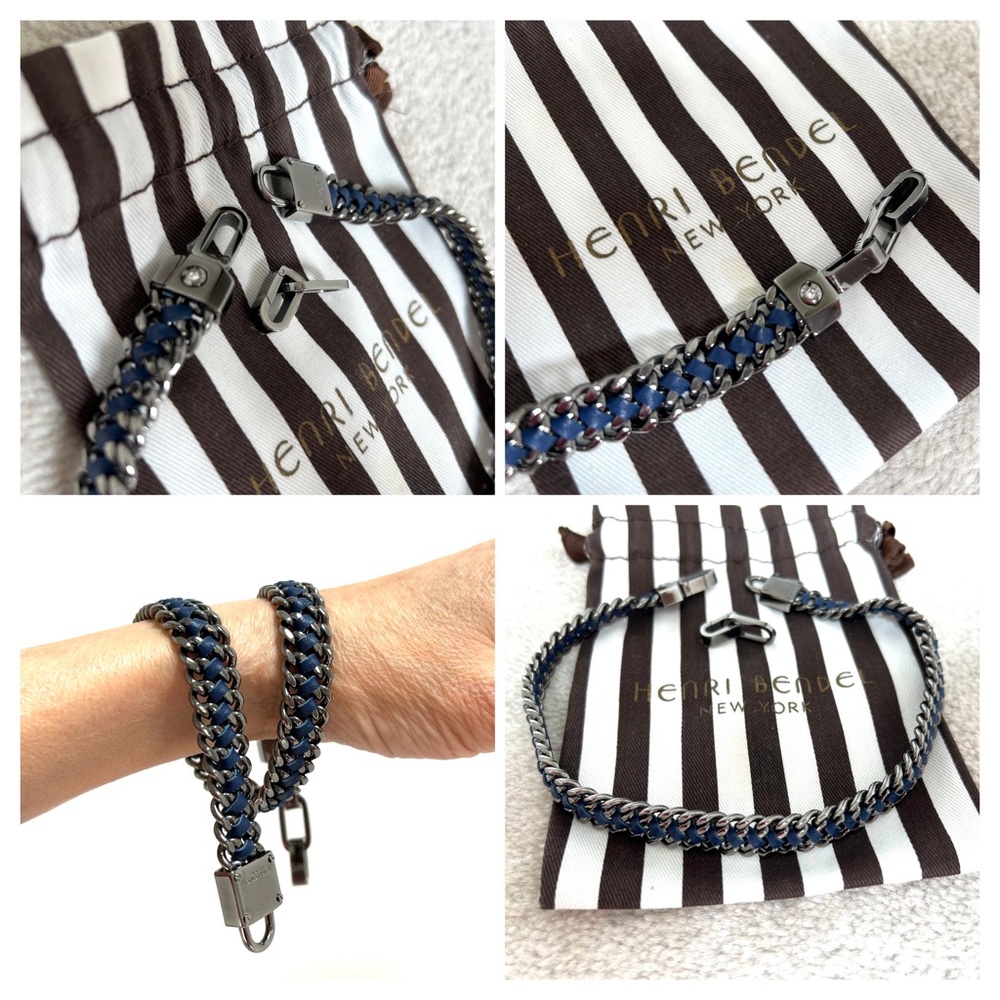 🤑Sale🤑 HENRI BENDEL Choker Wrap Bracelet Blue-leather Silver/Gunmetal